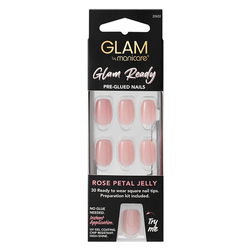 Glam by Manicare Glam Ready Pre-Glued Nails Rose Petal Jelly 30 Pack