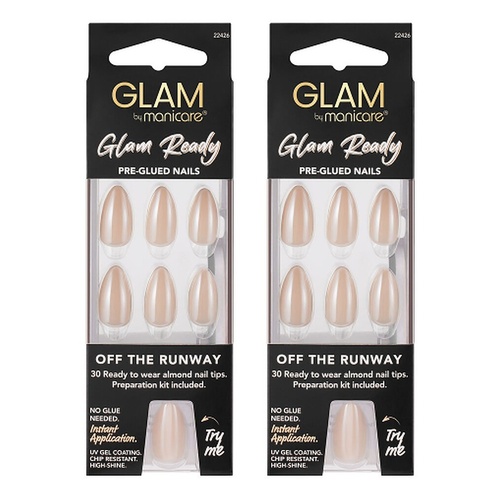 Glam by Manicare Glam Ready Pre-Glued Nails Off the Runway 30 Pack Bundle of 2