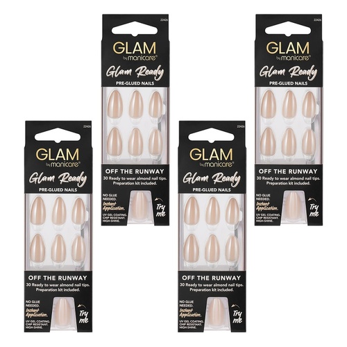 Glam by Manicare Glam Ready Pre-Glued Nails Off the Runway 30 Pack Bundle of 4