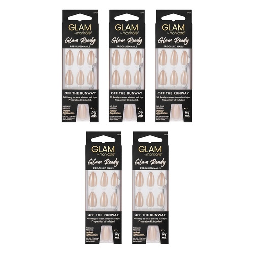 Glam by Manicare Glam Ready Pre-Glued Nails Off the Runway 30 Pack Bundle of 5