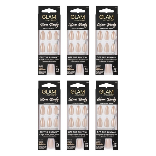 Glam by Manicare Glam Ready Pre-Glued Nails Off the Runway 30 Pack Bundle of 6