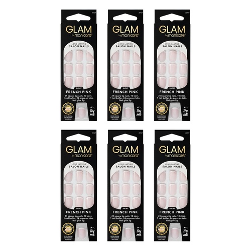 Glam by Manicare Press On Nails Short Square French Pink 24 Pack Bundle of 6