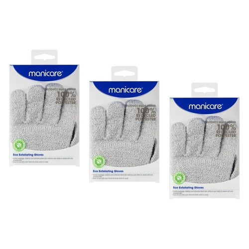 Manicare Eco Exfoliating Gloves Recycled Polyester Pack of 3