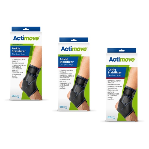 Actimove Sport Ankle Stabilizer Criss Cross Straps Universal Black Pack of 3