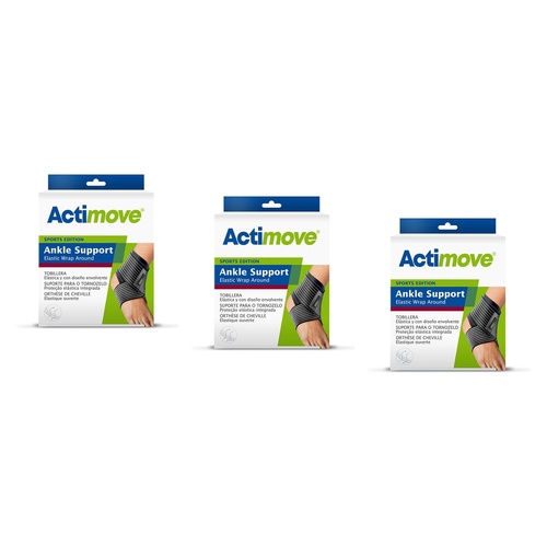 Actimove Sport Ankle Wrap Around Large Black Pack of 3