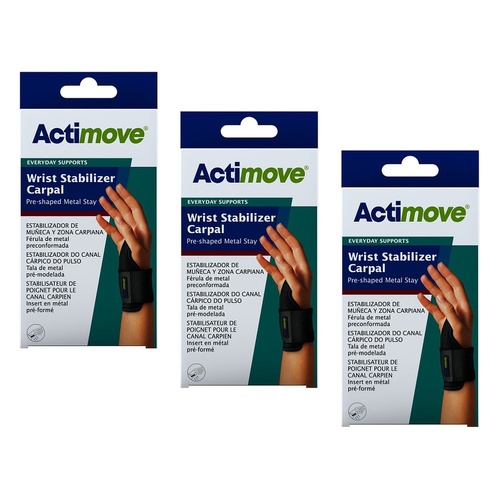 Actimove Wrist Stabiliser Carpal Right/Left Universal Black Pack of 3