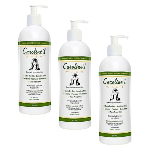 Caroline's Skincare Wash for Dry, Eczema-Prone Skin 500mL Pack of 3