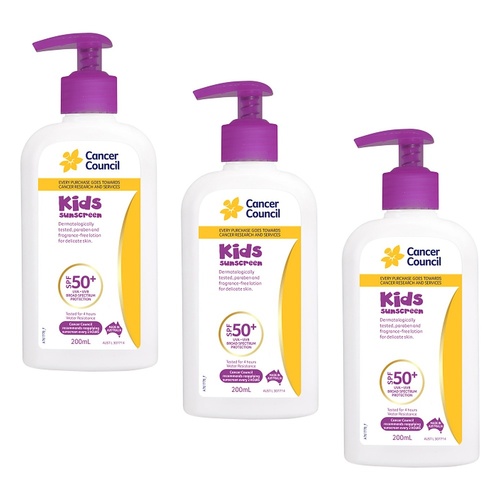 Cancer Council Kids Sunscreen Pump SPF 50+ 200mL Pack of 3