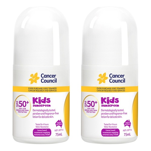 Cancer Council Kids Sunscreen Roll-On SPF 50+ 75mL Pack of 2