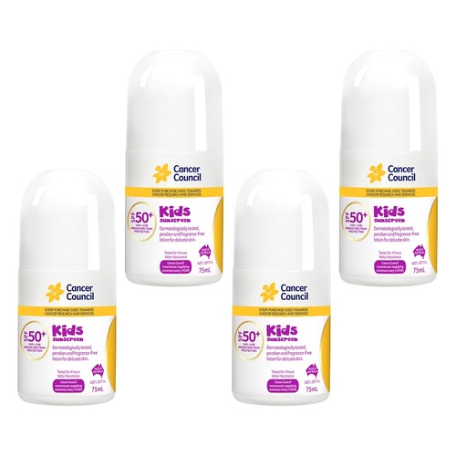 Cancer Council Kids Sunscreen Roll-On SPF 50+ 75mL Pack of 4