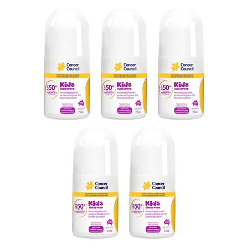 Cancer Council Kids Sunscreen Roll-On SPF 50+ 75mL Pack of 5