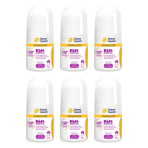 Cancer Council Kids Sunscreen Roll-On SPF 50+ 75mL Pack of 6