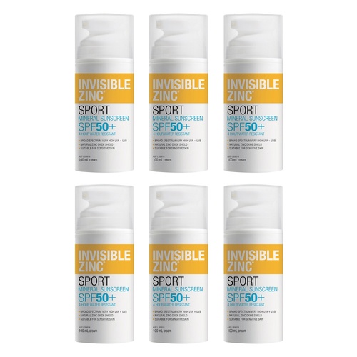 Invisible Zinc Sport 4 Hour Resistant Sunscreen SPF50+ 100mL Pack of 6