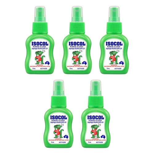 Isocol Rubbing Alcohol Antiseptic Cleanser 75mL Pack of 5