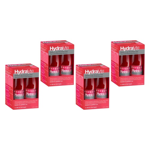 Hydralyte Electrolyte Solution Strawberry Kiwi Flavoured 4 x 250mL Pack of 4