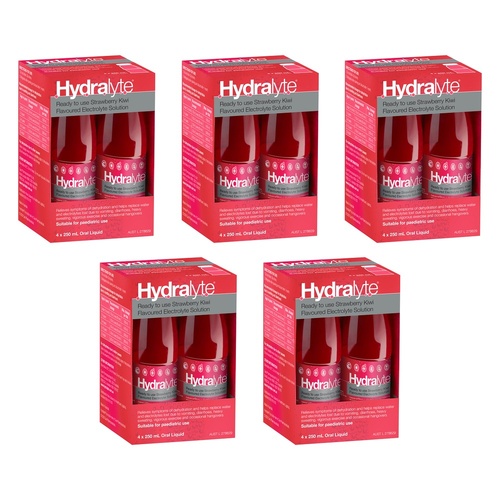 Hydralyte Electrolyte Solution Strawberry Kiwi Flavoured 4 x 250mL Pack of 5