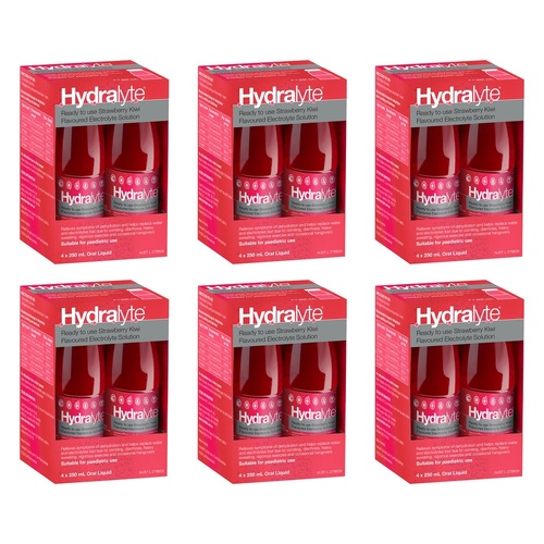 Hydralyte Electrolyte Solution Strawberry Kiwi Flavoured 4 x 250mL Pack of 6