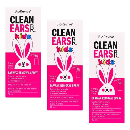 BioRevive CleanEars Kids Earwax Removal Spray 30mL Pack of 3