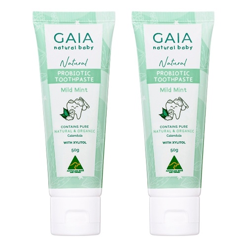 GAIA Natural Baby Probiotic Toothpaste Mild Mint 50g Pack of 2