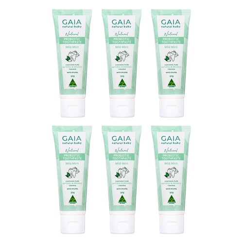 GAIA Natural Baby Probiotic Toothpaste Mild Mint 50g Pack of 6