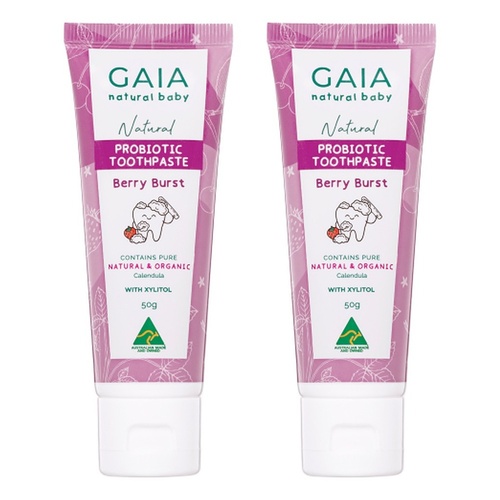 GAIA Natural Probiotic Toothpaste Berry Burst 50g Pack of 2