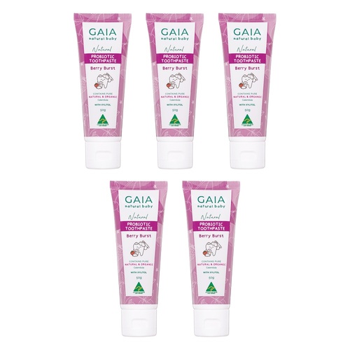 GAIA Natural Probiotic Toothpaste Berry Burst 50g Pack of 5