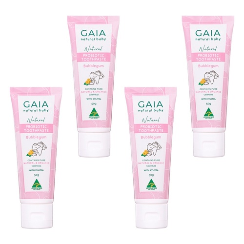 GAIA Natural Probiotic Toothpaste Bubblegum 50g Pack of 4