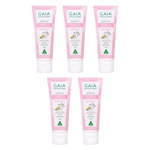 GAIA Natural Probiotic Toothpaste Bubblegum 50g Pack of 5