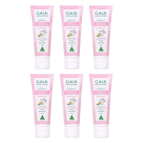 GAIA Natural Probiotic Toothpaste Bubblegum 50g Pack of 6
