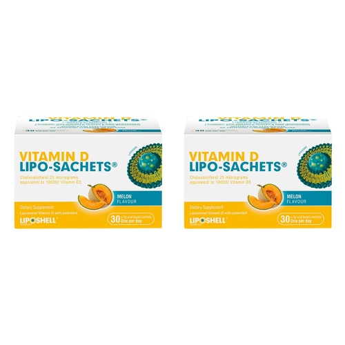 Lipo-Sachets Vitamin D Melon Flavour Sachets 5g 30 Pack Bundle of 2