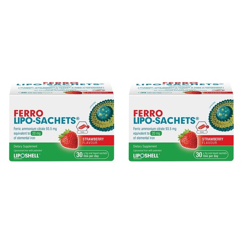 Lipo-Sachets Ferro Strawberry Flavour Sachets 5g 30 Pack Bundle of 2