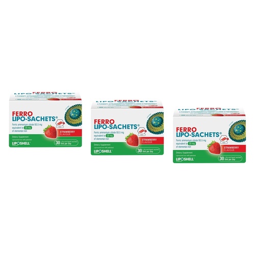 Lipo-Sachets Ferro Strawberry Flavour Sachets 5g 30 Pack Bundle of 3