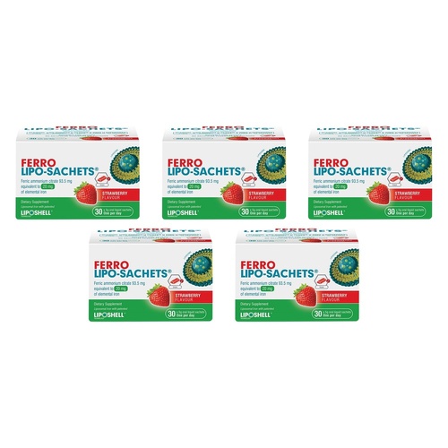 Lipo-Sachets Ferro Strawberry Flavour Sachets 5g 30 Pack Bundle of 5