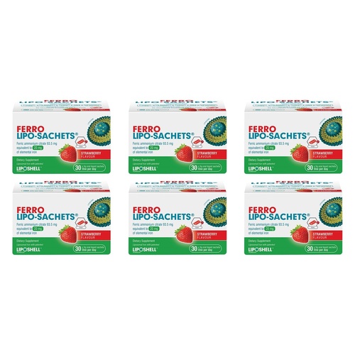 Lipo-Sachets Ferro Strawberry Flavour Sachets 5g 30 Pack Bundle of 6