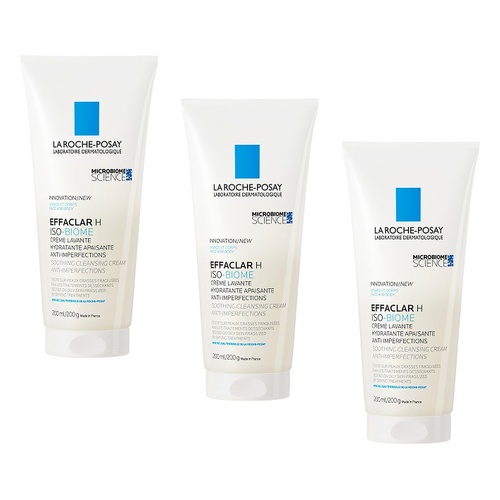 La Roche-Posay Effaclar H Iso-Biome Soothing Cleansing Cream 200mL Pack of 3