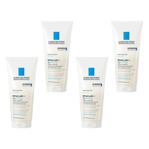La Roche-Posay Effaclar H Iso-Biome Soothing Cleansing Cream 200mL Pack of 4