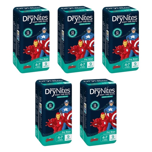 Huggies DryNites Night Time Pants Boys 4-7 Years 9 Pack x 3 Bundle of 5