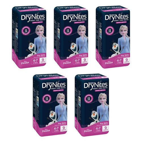 Huggies DryNites Night Time Pants Girls 4-7 Years 9 Pack x 3 Bundle of 5