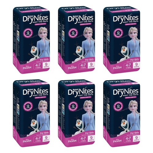 Huggies DryNites Night Time Pants Girls 4-7 Years 9 Pack x 3 Bundle of 6