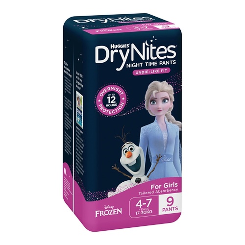 Huggies DryNites Night Time Pants Girls 4-7 Years 9 Pack x 3