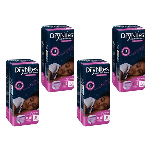 Huggies DryNites Night Time Pants Girls 8-15 Years 8 Pack x 3 Bundle of 4