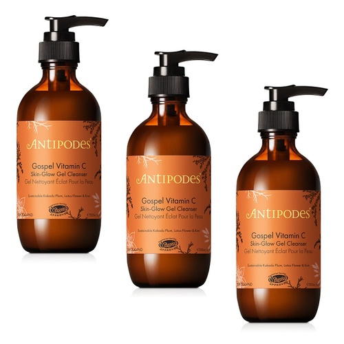 Antipodes Gospel Vitamin C Skin Glow Gel Cleanser 200mL Pack of 3
