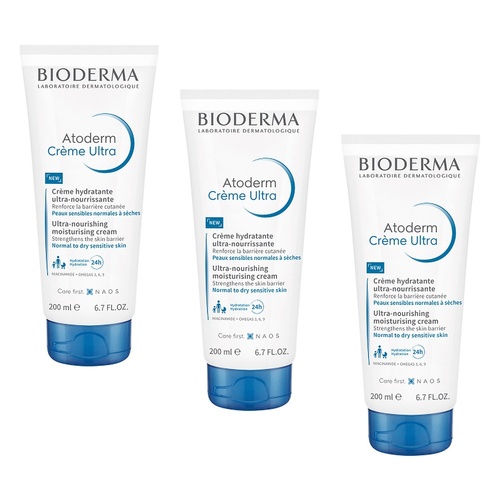 Bioderma Atoderm Creme Ultra Nourishing Daily Moisturiser 200mL Pack of 3