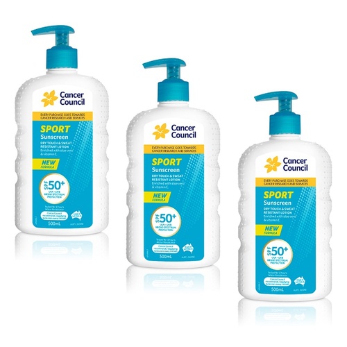 Cancer Council Sport Sunscreen Dry Touch & Sweat Resistant Lotion SPF Pack of 3