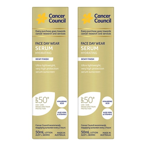 Cancer Council Face Day Wear Serum Hydrating SPF 50+ 50mL Pack of 2
