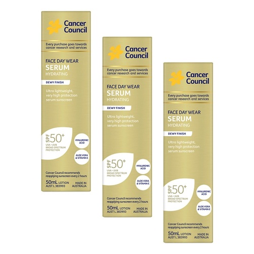Cancer Council Face Day Wear Serum Hydrating SPF 50+ 50mL Pack of 3