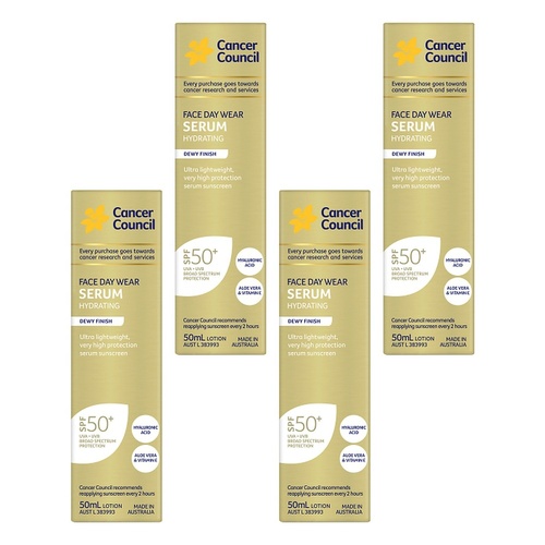 Cancer Council Face Day Wear Serum Hydrating SPF 50+ 50mL Pack of 4