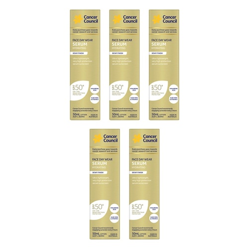 Cancer Council Face Day Wear Serum Hydrating SPF 50+ 50mL Pack of 5