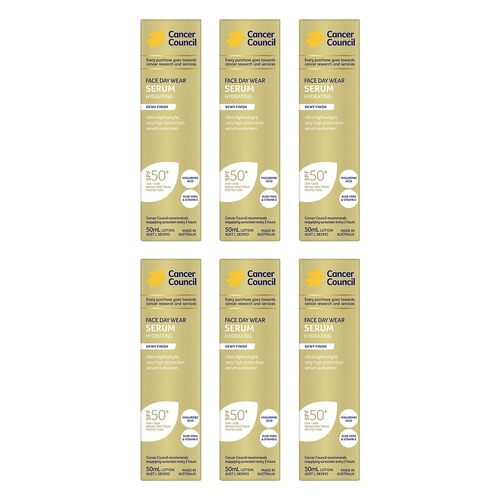 Cancer Council Face Day Wear Serum Hydrating SPF 50+ 50mL Pack of 6