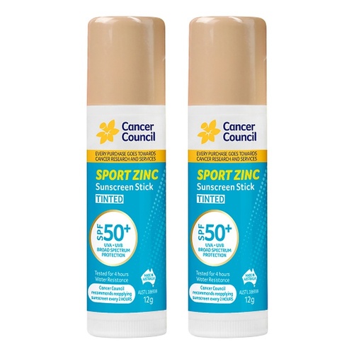 Cancer Council Sport Zinc Sunscreen Stick Tinted SPF 50+ 12g Pack of 2